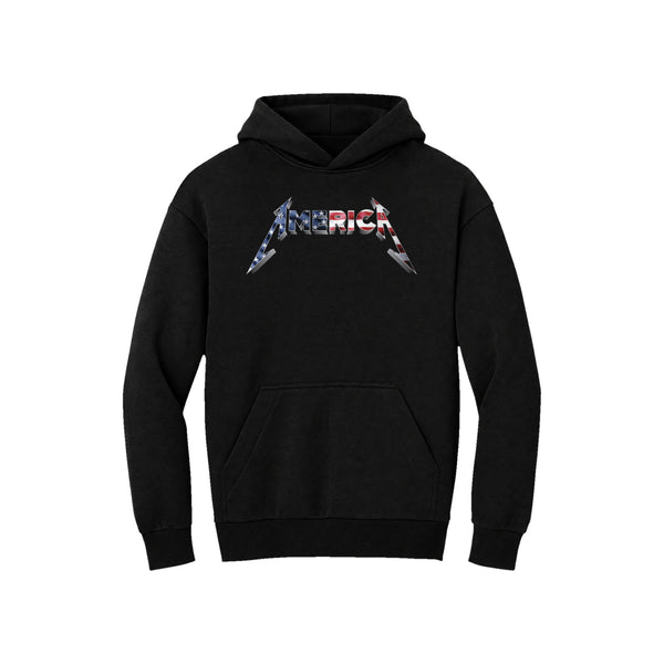american metal hoodie black