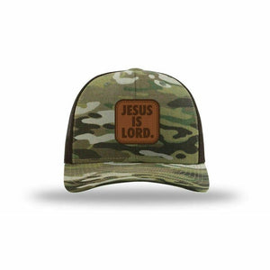 Jesus Is Lord Leather Patch Multicam Trucker Hat - The Officer Tatum Store