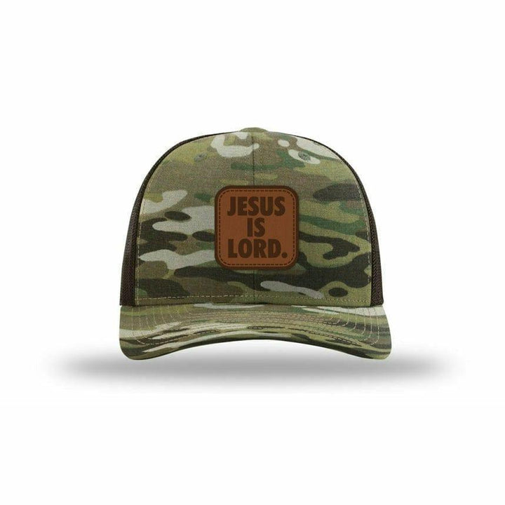 Jesus Is Lord Leather Patch Multicam Trucker Hat - The Officer Tatum Store